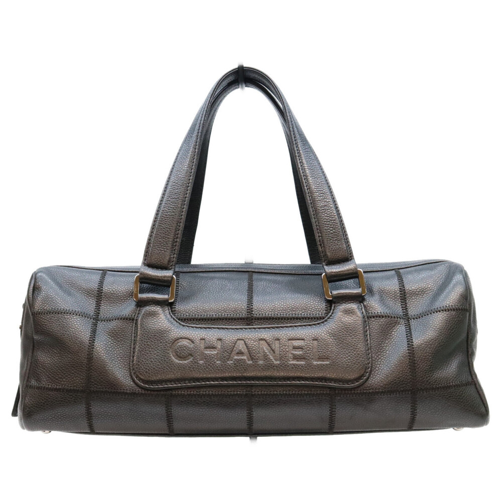 CHANEL Black Caviar Chocolate Bar Mini Boston Bag with Silver Hardware - Women's